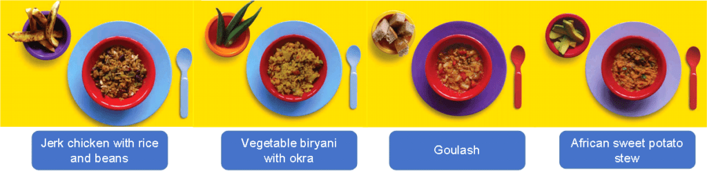 Cultural Dish Examples: Jerk Chicken with rice and beans, vegetable biryani with okra, goulash, african sweet potato stew