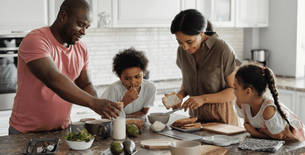 Family having breakfast together