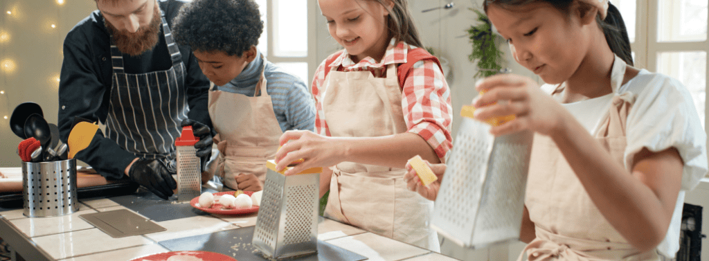 Children cooking in a classroom