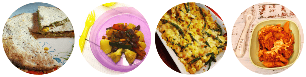 Lunch Ideas- avocado and tuna quesadilla, bean chilli jacket potato, bean mac and cheese, and bolognese bake.