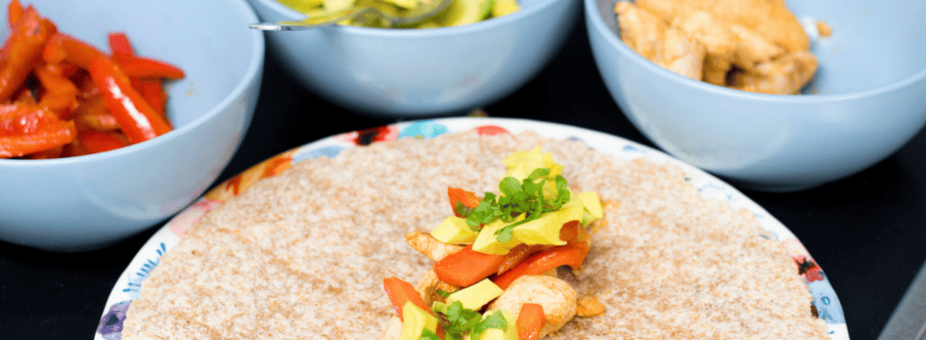 Chicken, avocado and red pepper wraps