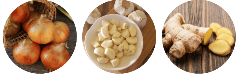 onion, garlic and ginger
