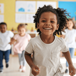 Children taking part in The Daily Mile in their nursery setting.