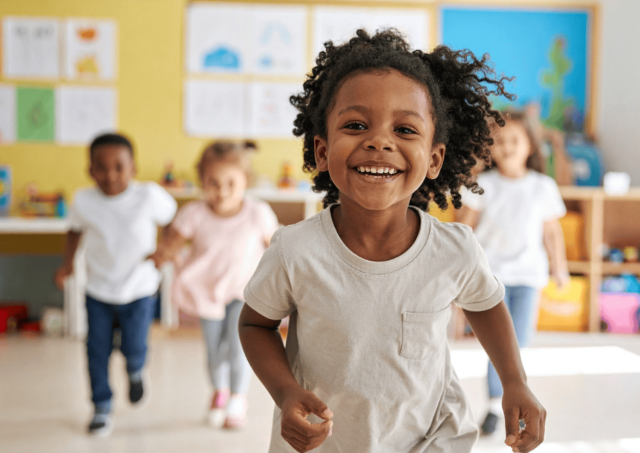 Children taking part in The Daily Mile in their nursery setting.