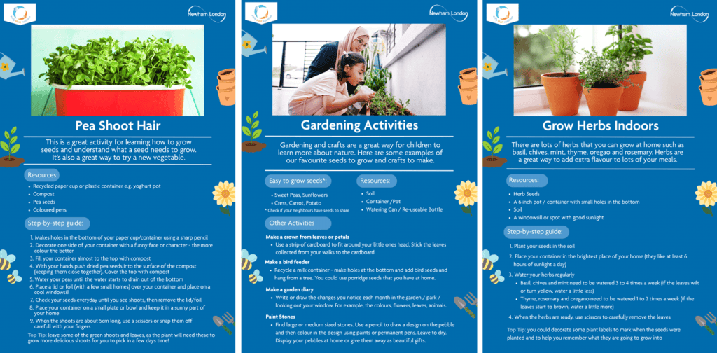 Examples of growing and garden activities